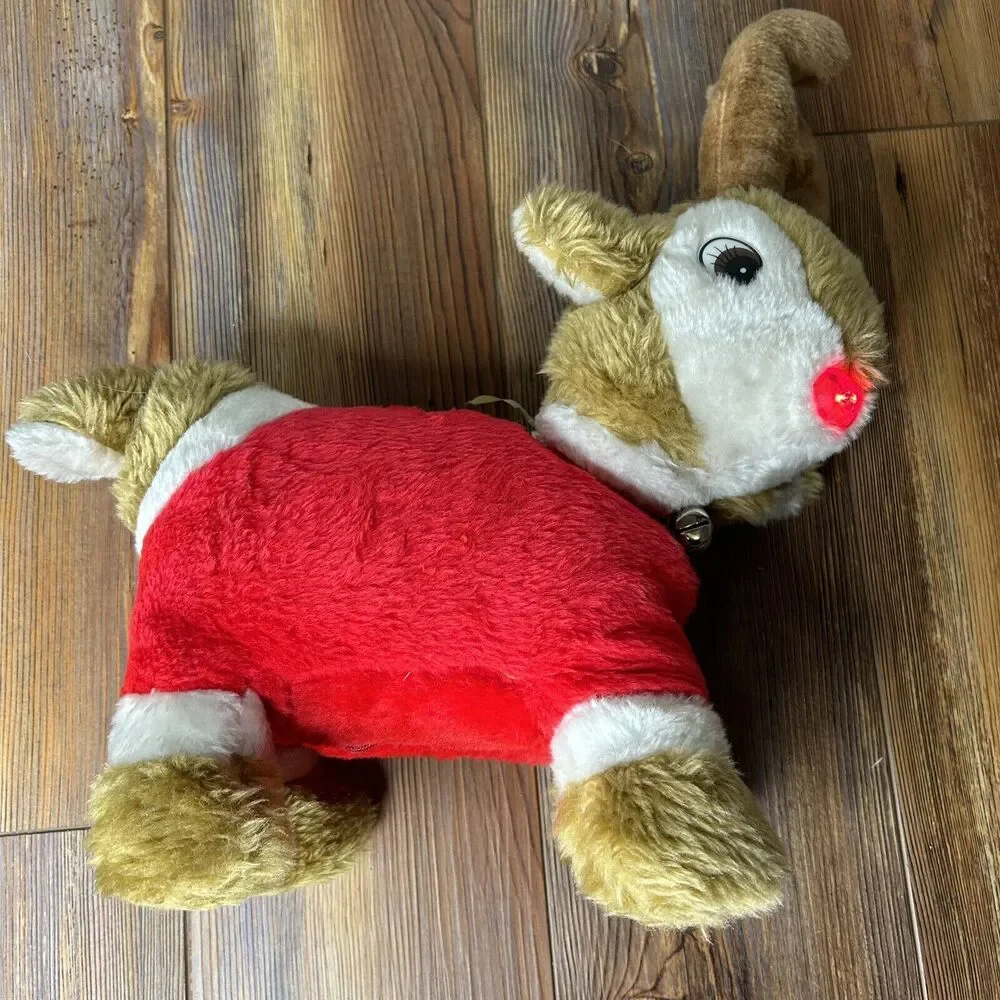Vintage Christmas Rudolph the Red Nose Reindeer Emson Lights Up Reindeer Plush